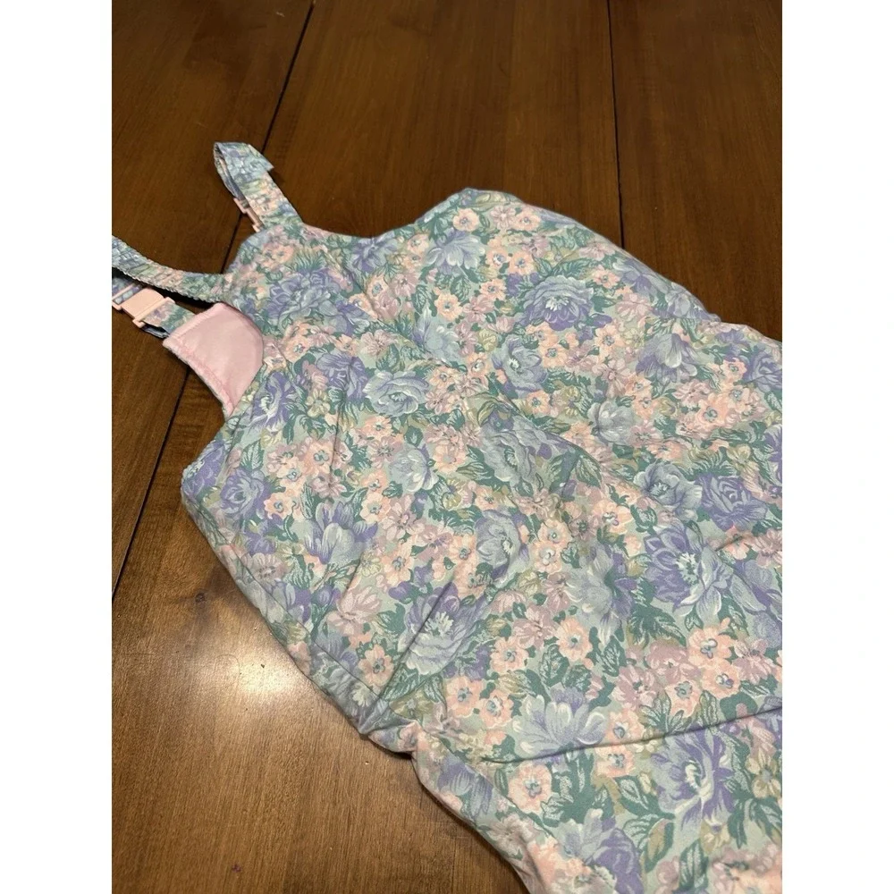 Toddler Girl Vtg Floral Snow Bibs Pants Size M 3 80s 90s Pastel Retro